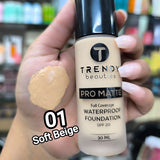 TRENDY beauties Pro Matte Waterproof Foundation with SPF20 Shade #01 (Soft Beige)
