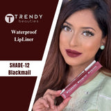 Trend Beauties 24/7 Matt Waterproof Lipliner in various shades, showing the pencil tip and color swatches on a neutral background.