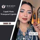 Trendy Beauties Waterproof Liquid Matte Lipstick in shade 20, featuring a smooth, matte finish and vibrant color.