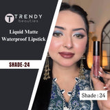 Trendy Beauties Waterproof Liquid Matte Lipstick in vibrant shades, featuring a sleek applicator and smooth matte finish.