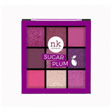 Nicka K Nine Color Eyeshadow Palette with Sugar Plum shades, featuring vibrant and shimmery eye makeup colors in a compact palette.