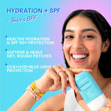 Dot & Key Blueberry Hydrate Barrier Repair Sunscreen SPF 50+ PA++++, 80g, showing the blue and pink packaging with the sunscreen tube.