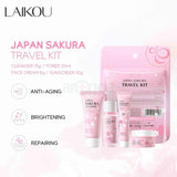 Laikou Japan Sakura Travel Kit – 4pcs | Hydrating, Brightening & Anti-Aging Skincare Set.