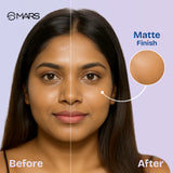 Side-by-side comparison showing instant shine removal and poreless matte finish using MARS Oil Blotter Gel Compact.