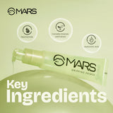 Close-up of MARS Gripping Dewy Face Primer tube with ingredient list visible on the packaging.