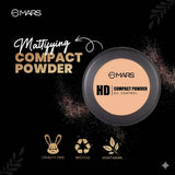 MARS HD Compact Powder in Shade 03 Butterscotch, close-up of the simple compact with smooth beige finish and product label.