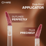 MARS Matte Muse Mousse Lipstick Shade 14 Runway Queen with applicator, showcasing smooth, matte lipstick texture in a sleek design.