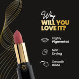 MARS Plush Velvet Lipstick Shade 23 Choco Brew showing the smooth, velvety lipstick in a sleek tube with a deep chocolate color.