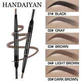 Handaiyan Painted Natural Double Eyebrow Pen – 01 Black True Black | Waterproof, Long-Lasting, Fine Tip Brow Pencil & Brush | PinkFlash BD.
