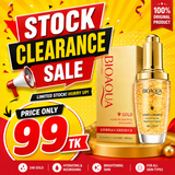 Clearance stock image showing BioAqua 24K Gold Skin Care Facial Serum in a 30ml bottle with gold accents and minimalist packaging.