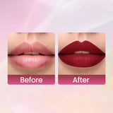 Close-up of the professional lip palette with the included application brush for precise blending.