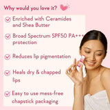 Wishcare Ceramide Lip Balm SPF 50 PA+++ | Lip Treatment with Kojic Acid | Pink Flash BD